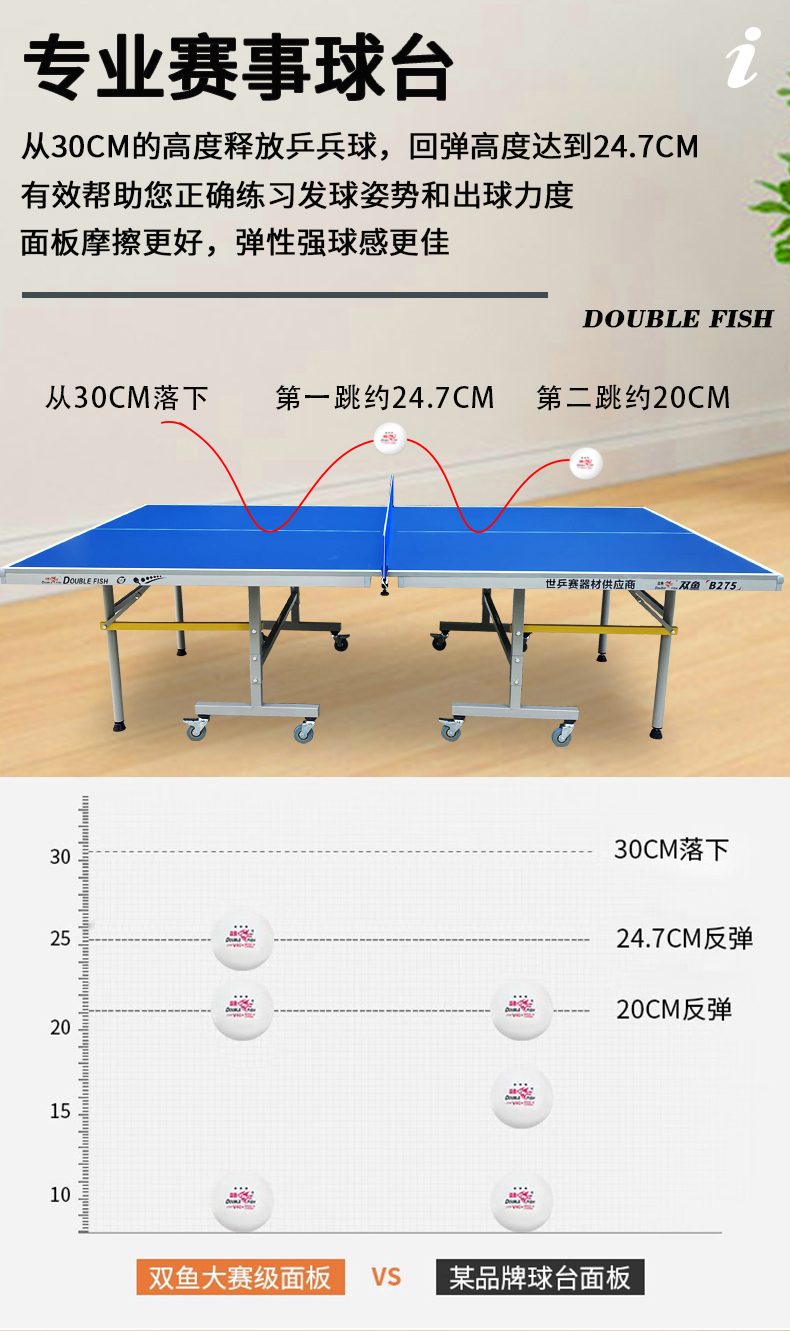 双鱼乒乓球桌家用可折叠移动标准室内211A兵乓球台桌案子223A(图7)