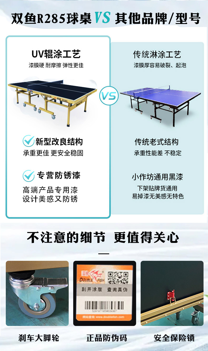 双鱼乒乓球桌家用可折叠移动标准室内211A兵乓球台桌案子223A(图25)