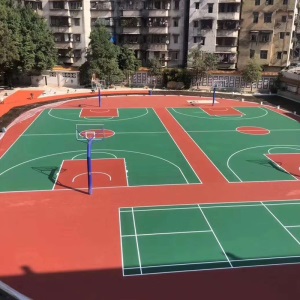 硅pu球场塑胶跑道篮球场羽毛球场学校操场运动场环保材料厂家直销