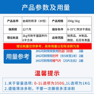 亭优 防锈漆 油漆铁栏杆金属面漆防锈漆户外钢铁 水性金属防锈漆室内外门窗暖气片净味环保漆