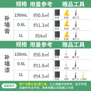 绿康 补墙膏补墙漆漆套装 墙壁修补膏刷墙腻子粉白色墙面修补翻新修复刷墙体补墙漆家用神器