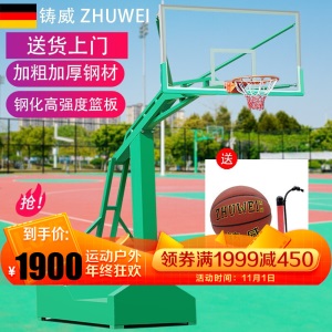铸威篮球架【送货上门】移动篮球架户外家用室外标准篮球架子室内可升降篮球框青少年 绿色移动凹箱加厚加强