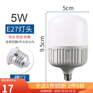 【品牌直营】天棚灯led灯泡e27螺口大功率节能灯家用超亮螺旋工厂车间仓库照明球泡单 5W螺口 其它