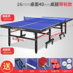 乒乓球桌室内家用可折叠可移动式标准案子比赛专用乒乓球台 16mm桌面30mm脚架有轮【
