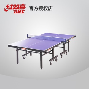 红双喜乒乓球台家用折叠室内标准dhs兵乓球案子正品乒乓球桌 T919 蓝色 （内含网架）