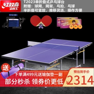 红双喜(DHS)乒乓球桌T2系列标准比赛乒乓球台室内健身训练折叠式球台滚轮移动款