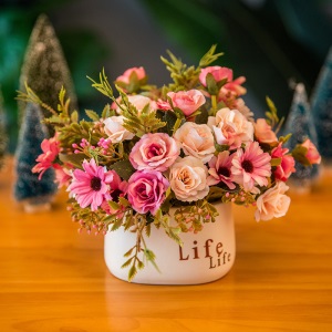 小清新室内客厅仿真假花束玫瑰摆件餐桌茶几装饰塑料干花盆栽植物