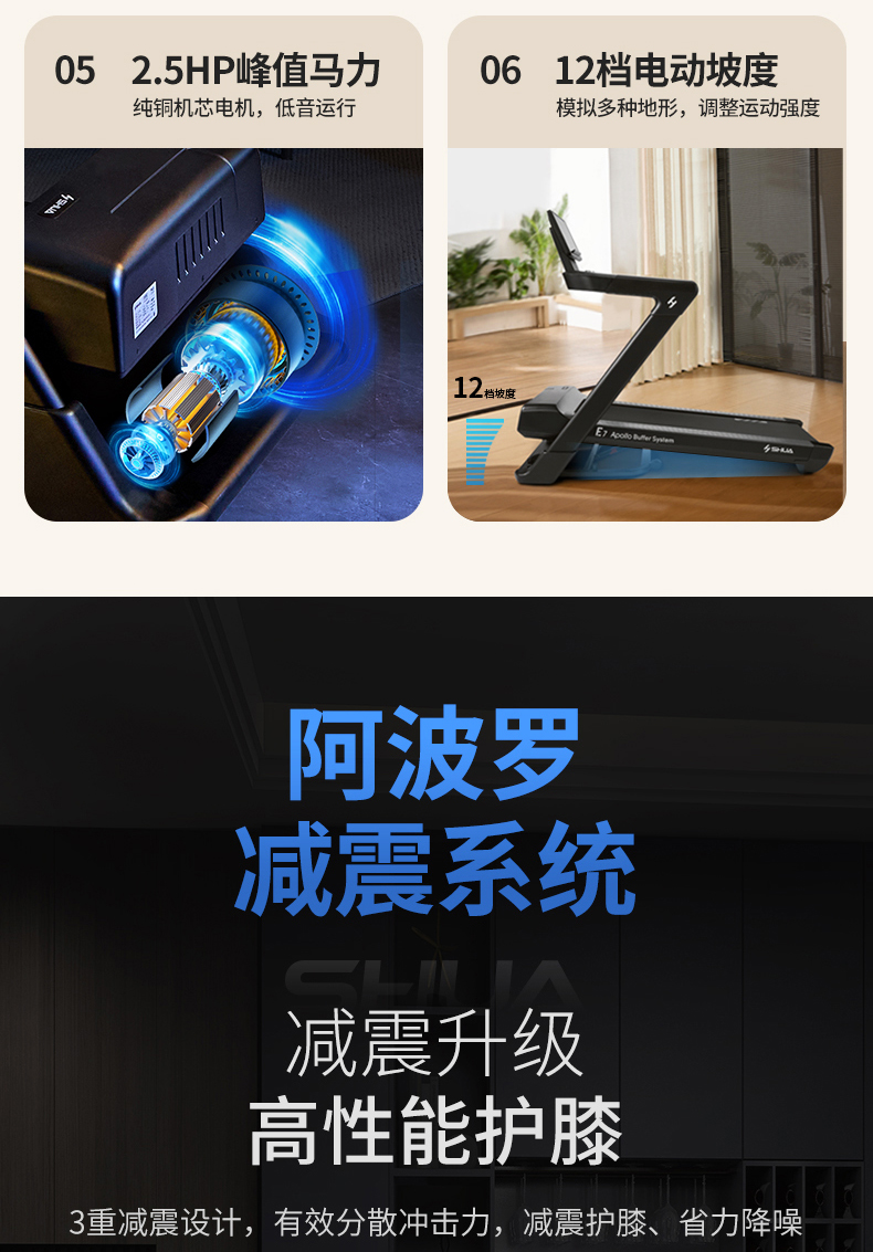 SHUA舒华家用马拉松跑步机静音折叠室内运动健身器材官方旗舰店E7(图8)