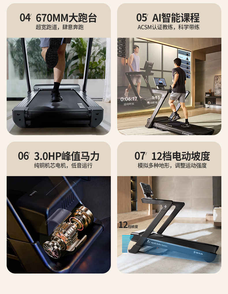 舒华马拉松跑步机家用爬坡阿波罗减震静音中高考室内健身器材E8(图5)