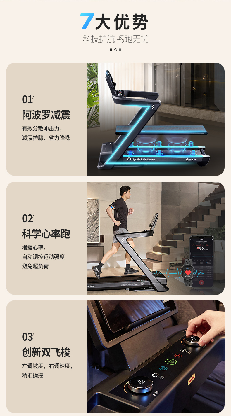 舒华马拉松跑步机家用爬坡阿波罗减震静音中高考室内健身器材E8(图4)
