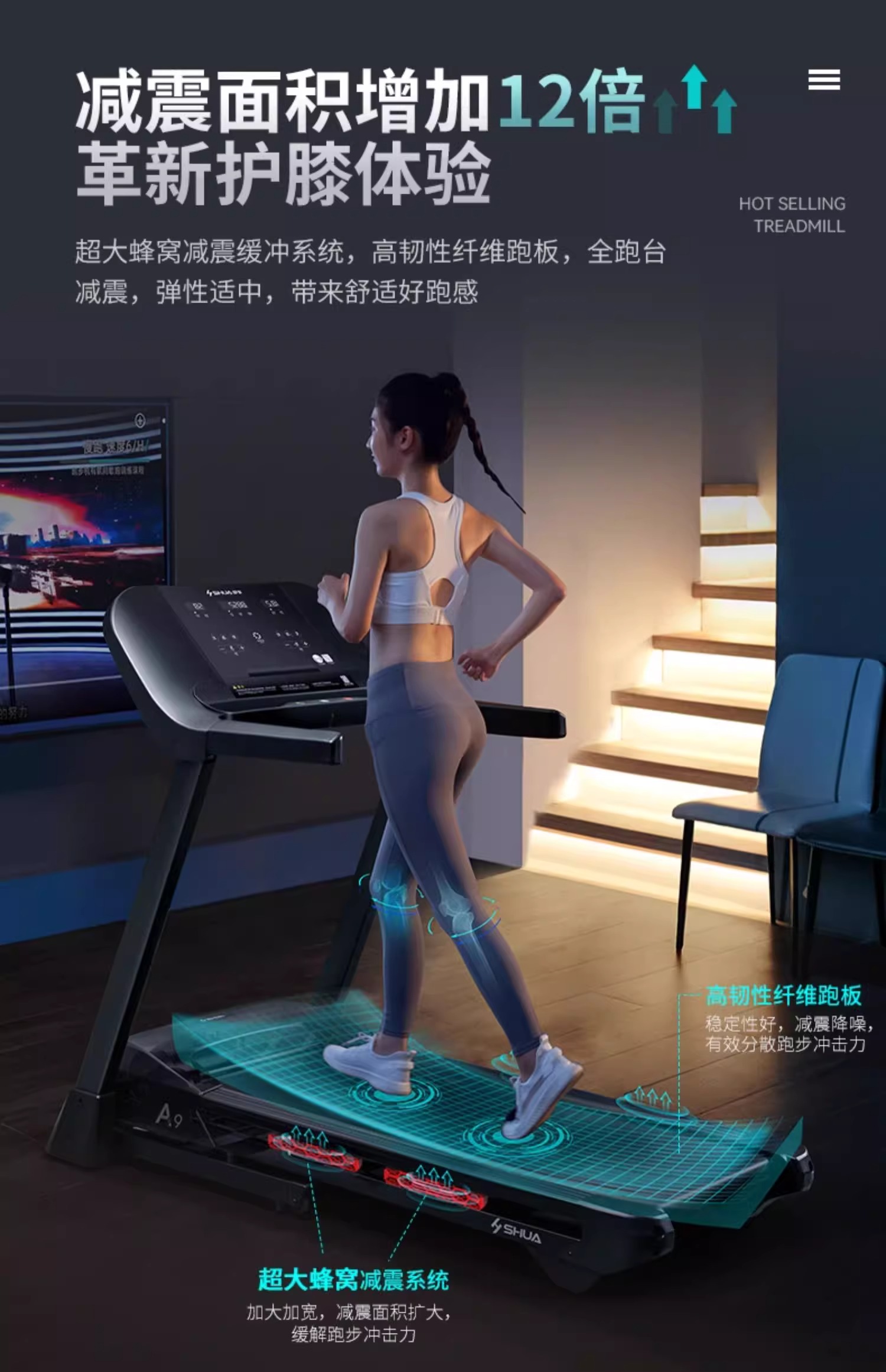 SHUA舒华跑步机家用静音9119折叠多功能室内十大品牌健身器材旗舰(图11)