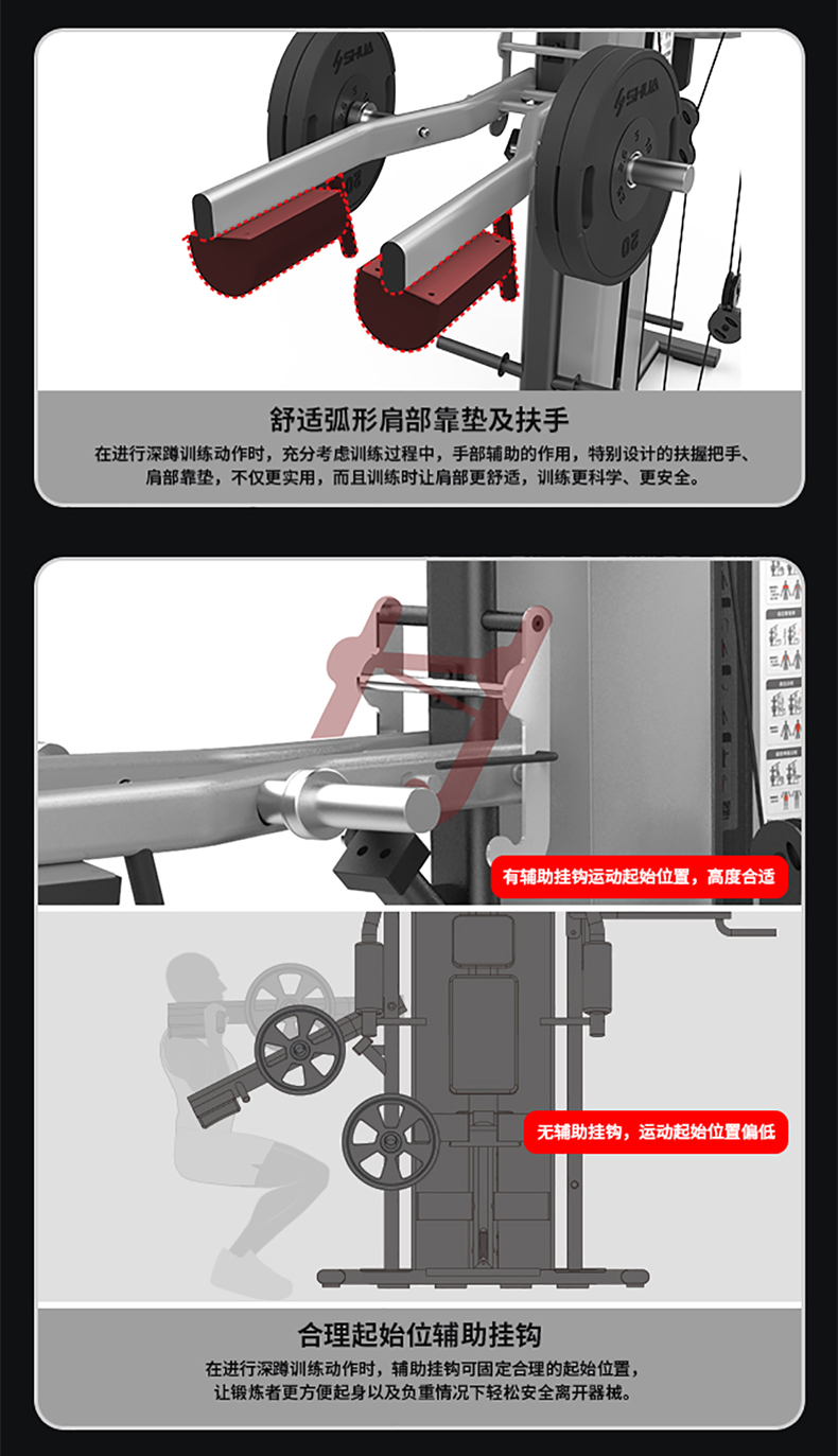 舒华三人站综合训练器高位下拉哈克深蹲机健身房力量运动器材5203(图17)