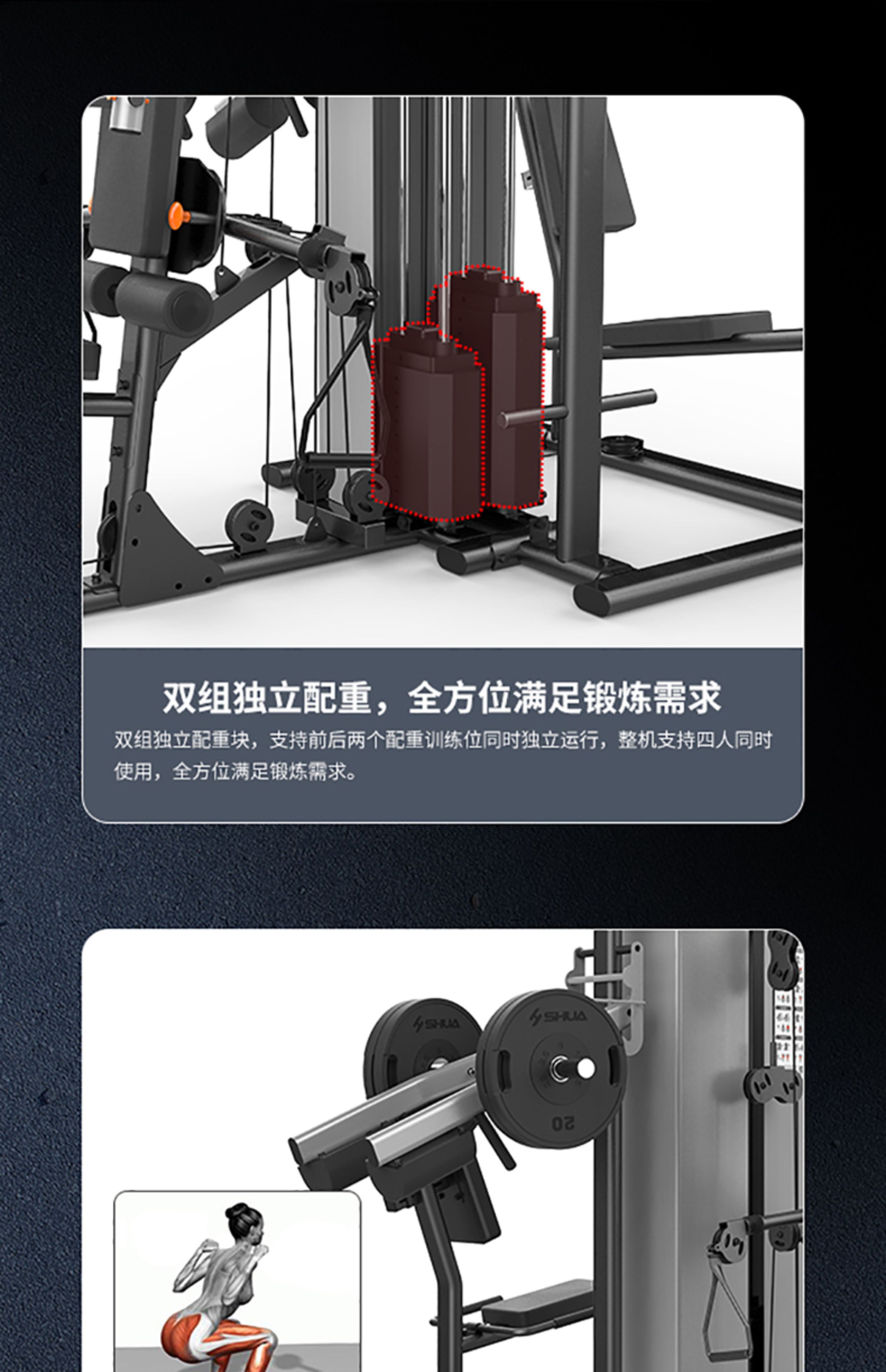 舒华四人站综合力量训练器哈克深蹲多功能室内运动健身器材G5205(图14)