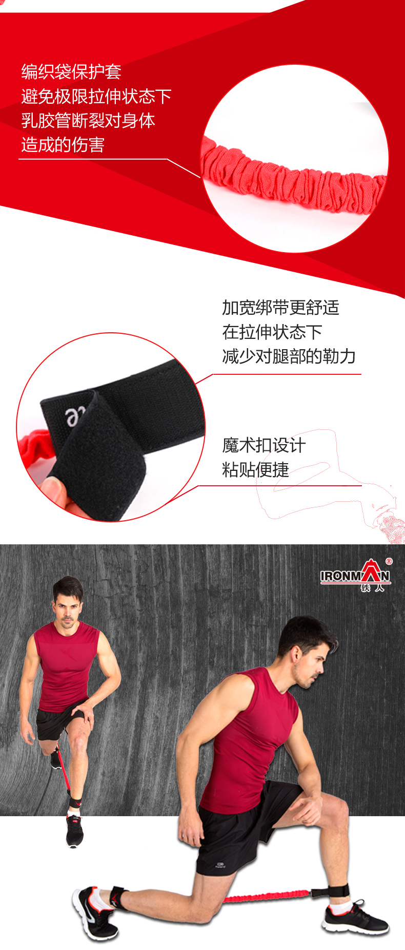 铁人体育腿部拉力绳练踢腿阻力绳跆拳道腿部力量训练绳弹跳训练器(图2)