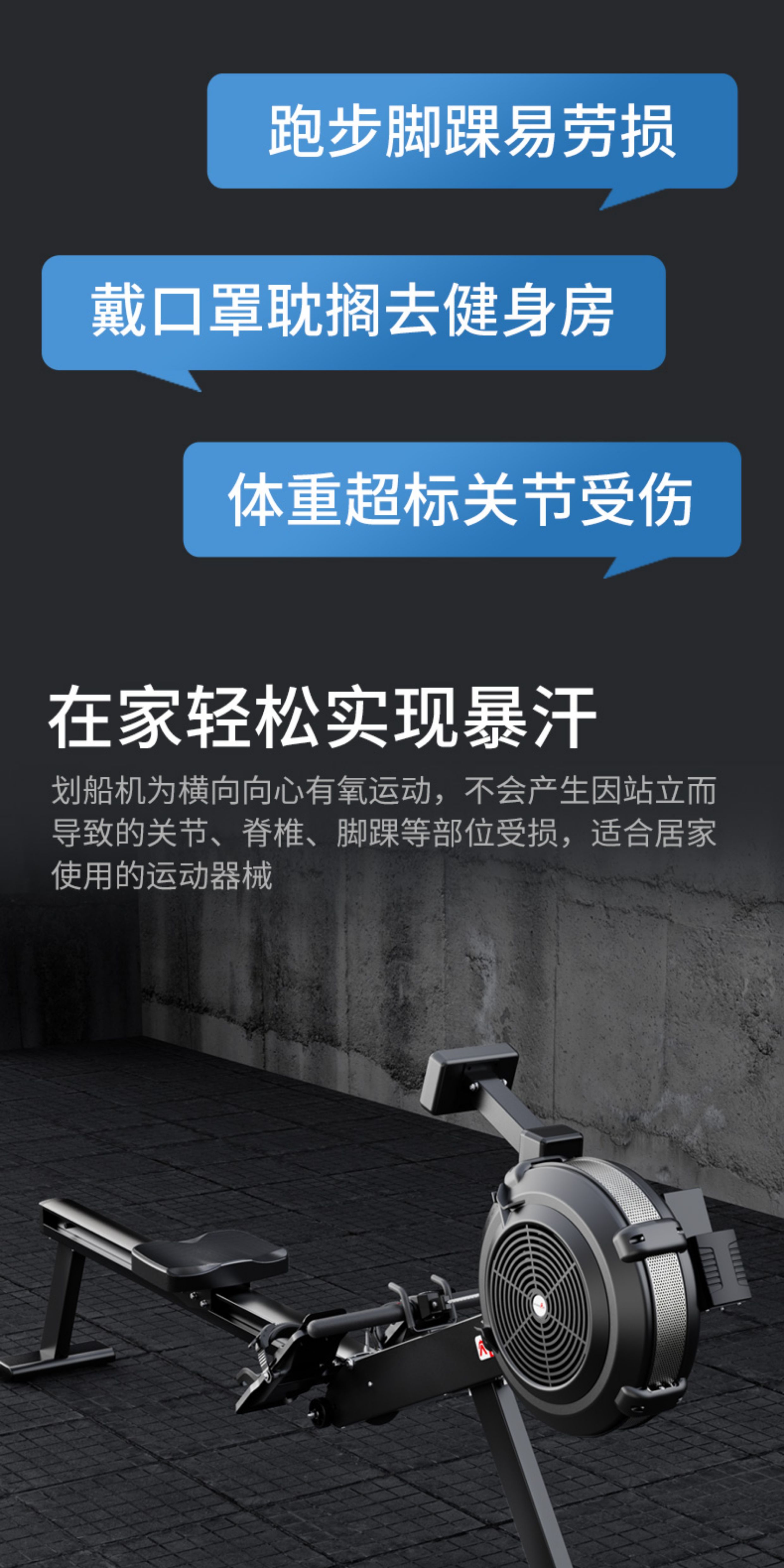 铁人体育专业商用级静音智能风磁阻可折叠风阻划船器机家用健身房(图3)