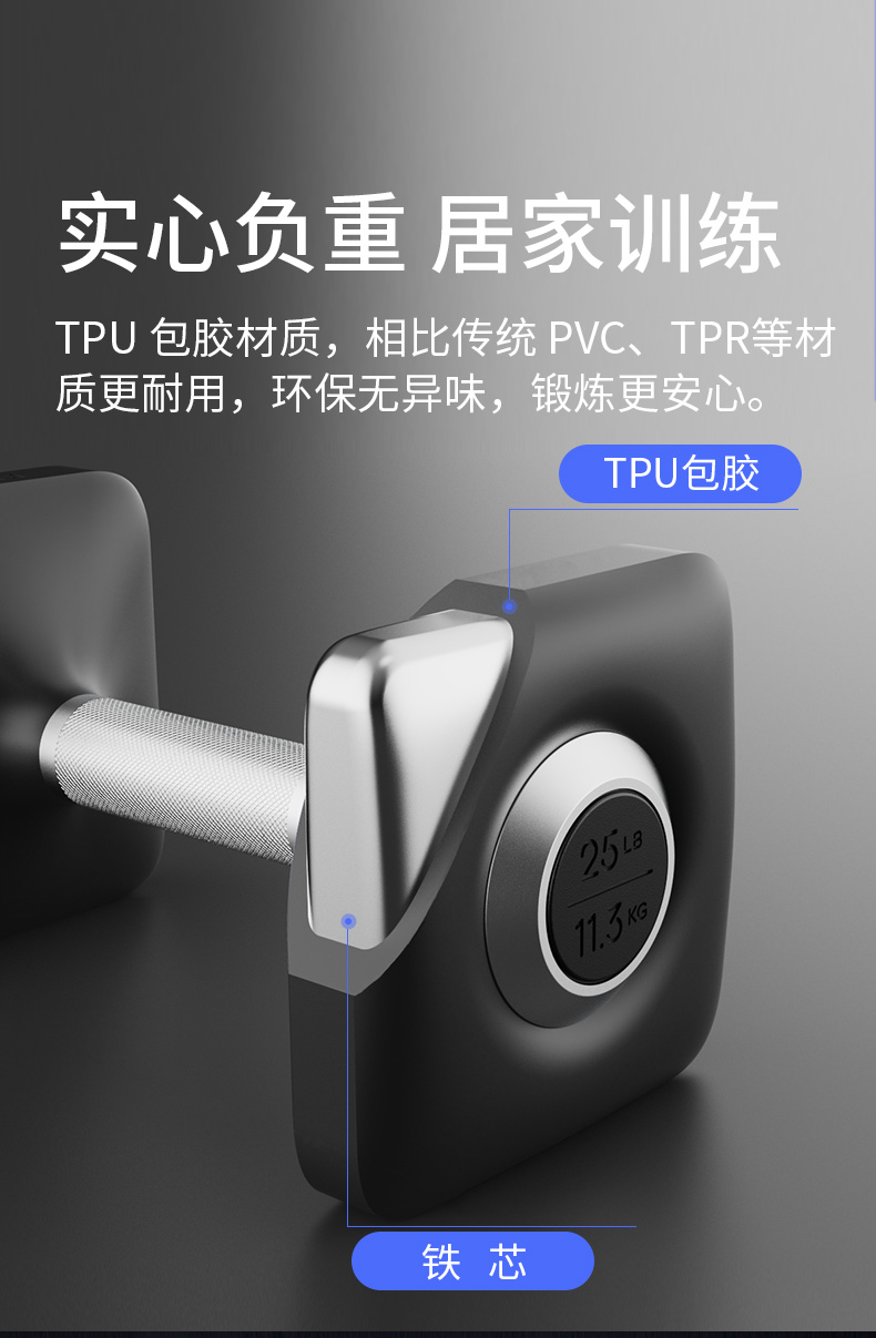 铁人体育硬汉哑铃猛男健身男女士家用专业锻炼铸铁包胶亚铃组合(图9)